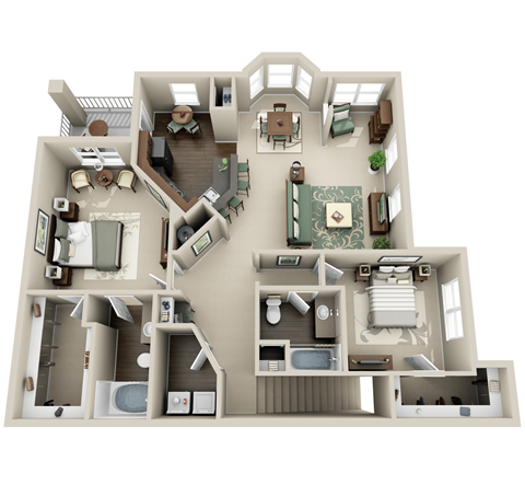 Floor plan for 2 beds, 2 baths, 1448 sqft
